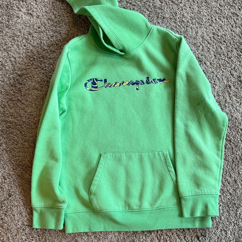 Boys Champion Bright Green Logo Crewneck Hoodie size 14/large